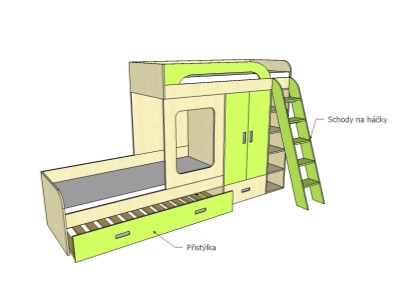 Asymetrická palanda s přistýlkou 45 360 Kč